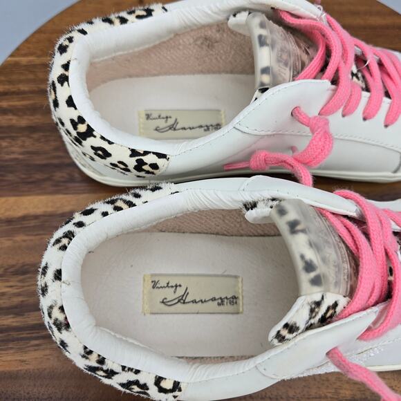 Vintage Havana Shoes Womens 8 White Cheetah Print Leather Low Top Sneakers - Picture 6 of 8